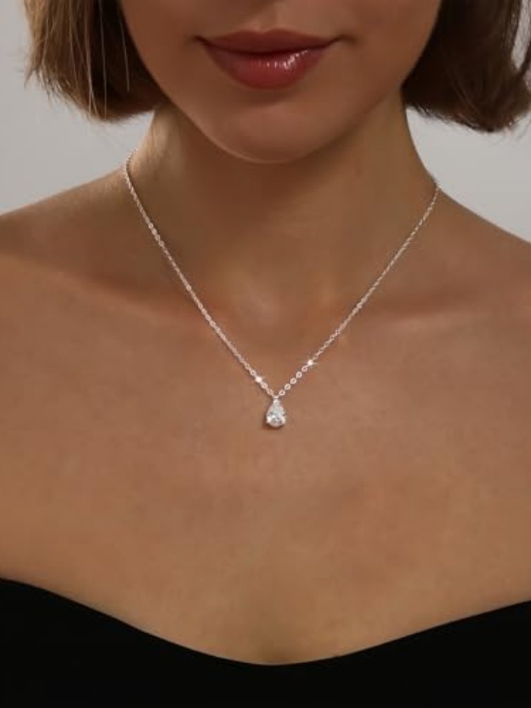 Gold Silver Necklace For Women, Dainty Cubic Zirconia Pendant | Teardrop